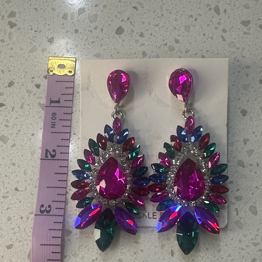 Vibrant Multicolor Teardrop Crystal Statement Earrings - Women Jewelry - Picture 2 of 2